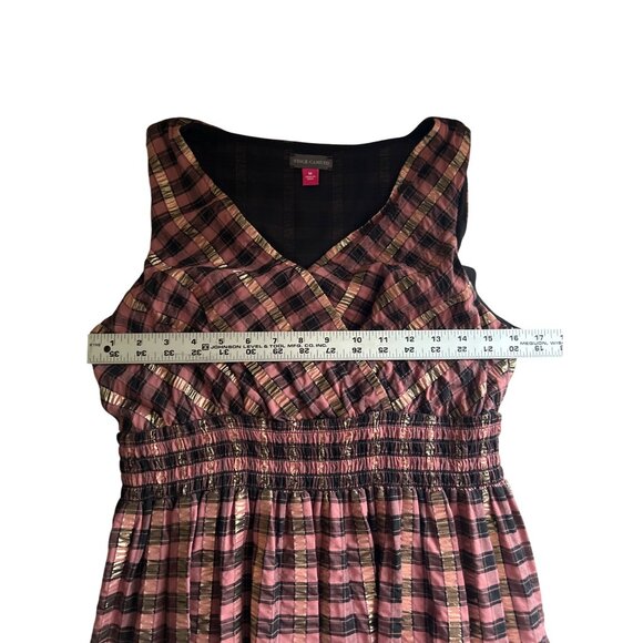 Vince Camuto Womens Sleeveless V Neck Pink Black Plaid Maxi Dress M - Picture 5 of 6